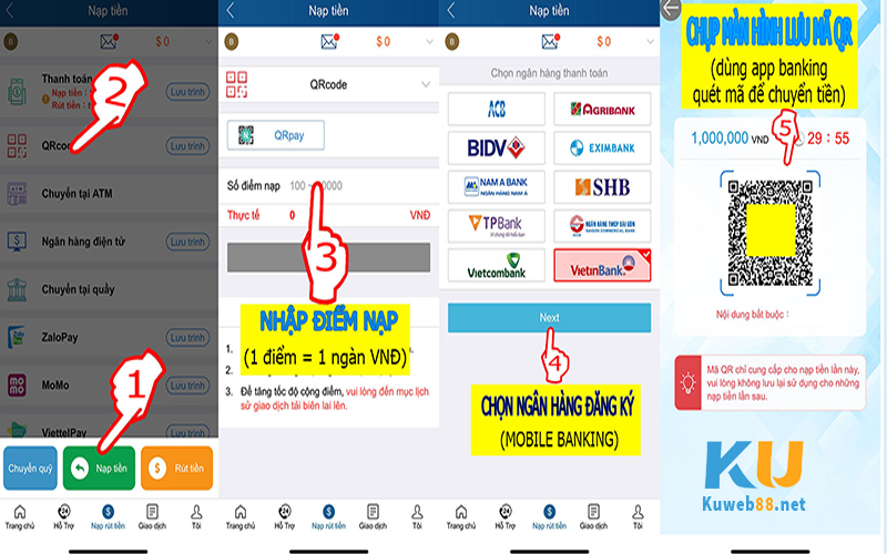 Huosng dẫn nạp tiền QR Code ngân hàng Mb Bank tài Kubet